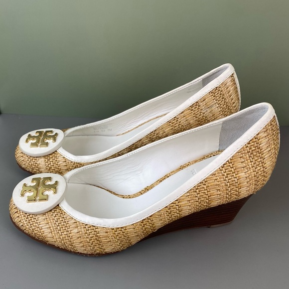 Tory Burch Sally Raffia Straw Natural/Bleach Wedges Size 7 - Picture 2 of 12